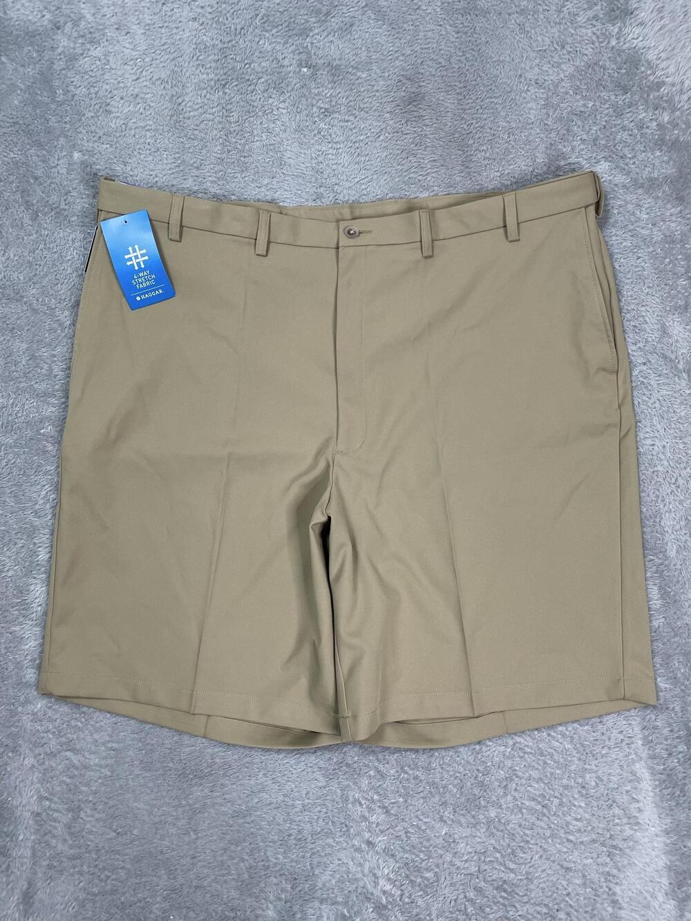 Haggar Cool 18 Pro Shorts Mens 48 Beige Chino Golf Big & Tall Stretch NWT